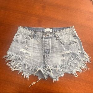 One Teaspoon Brando Relaxed Fit Distressed Blue Ripped Denim Jean Shorts 29